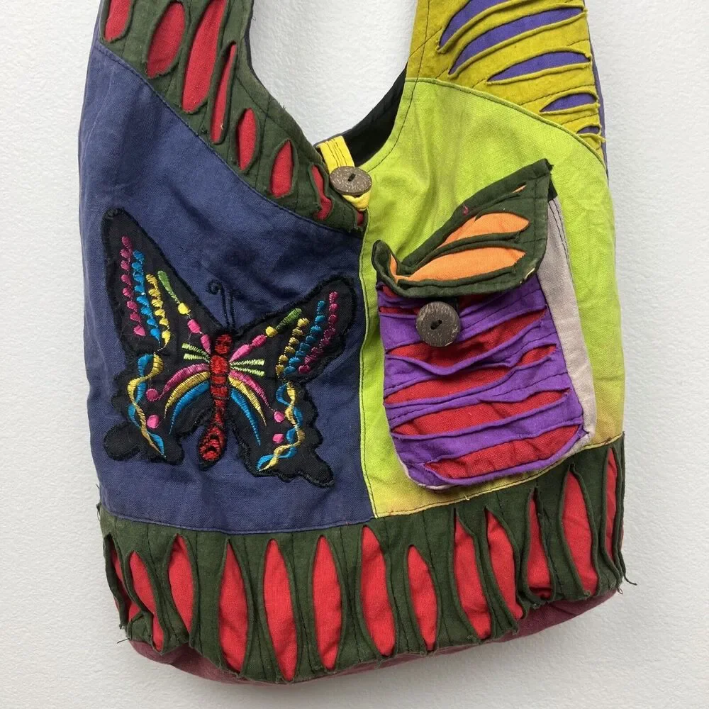 Hobo Style Multi-Colored Distressed 100% Cotton Bags Hand Made In Nepal
